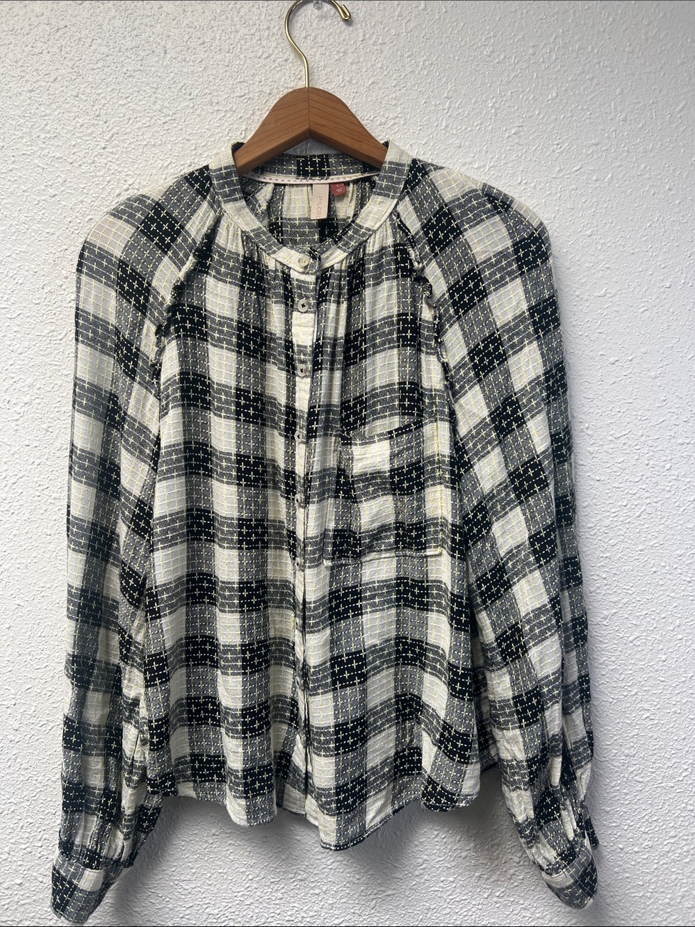 Pilcro Black and White Plaid Button-Front Shirt